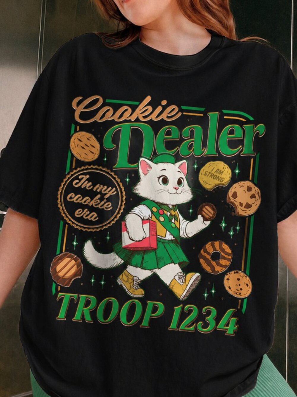 Cookie Season Girl T-shirt, Cute Kitty Camping Tee